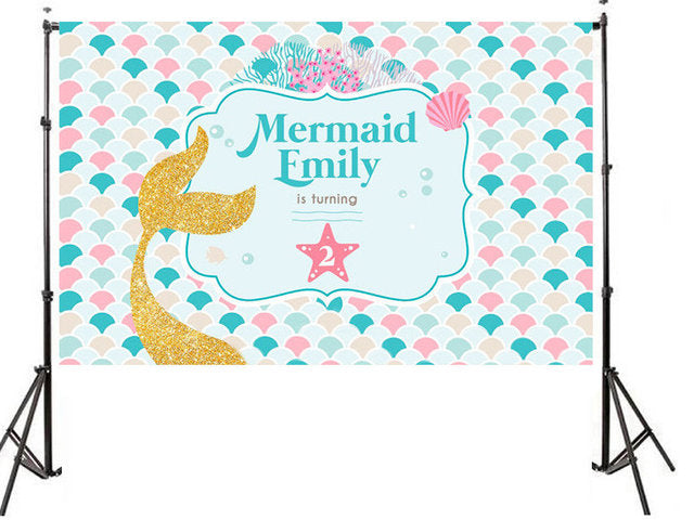 MERMAID Printed  backdrop, Mermaid party, Mermaid Birthday, Personalized Ocean Birthday Party Baby Shower Vinyl Backdrop 3x5ft  5x7ft