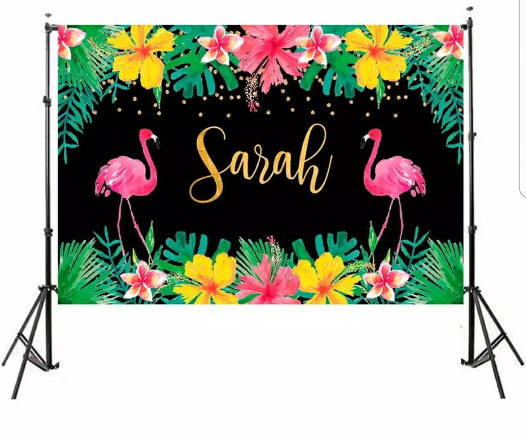 FLAMINGOS Printed Personalized Hawaiian Luau 30th 40th 60th Birthday Party Bridal Shower Baby Shower Vinyl Backdrop 3x5ft  5x7ft