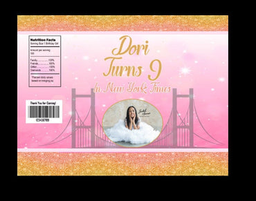 DIGITAL Personalized Pink Gold Princess New York NY Girls Birthday chip / treat / party / favor / goodie / candy bag