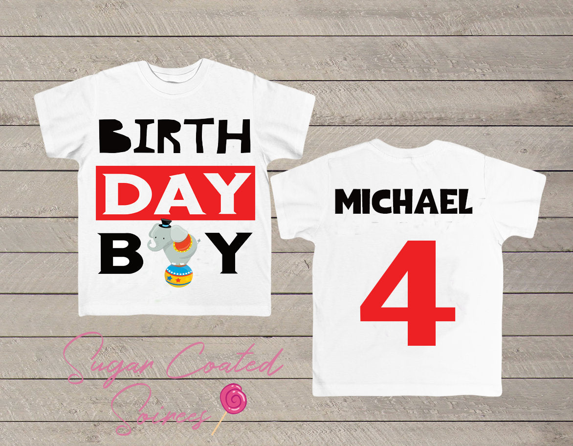 Birthday Boy Tee Shirt Elephant Circus Carnival Safari Personalized Birthday Boy Shirt Any Age + Name 1,2,3,4,5   Tshirt Tee