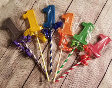 RAINBOW Chocolate first 1st birthday lollipop party treats, turning one, red, blue, green, yellow, orange, purple