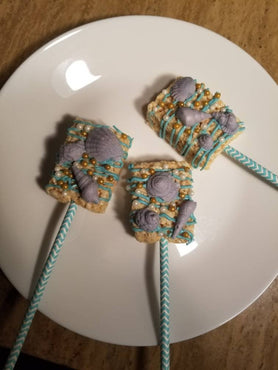 Mermaid Rice Krispy Treats, RKT, Mermaid Party Treats, Seashells, Sea Rice Krispy Party Treats