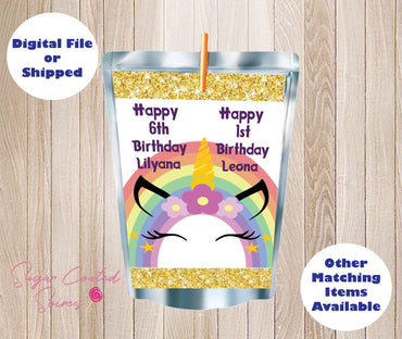 SHIPPED PRINTED Rainbow Unicorn Personalized Capri Sun Juice Label, Birthday Party, Party Favor, DIY