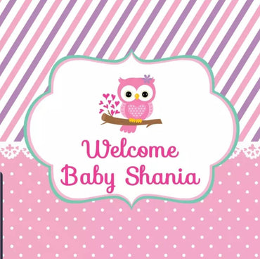 Printed Pink Owl Baby Shower Personalized Birthday Party Vinyl Backdrop 3x5ft  5x7ft 8x10ft Woodland Forrest