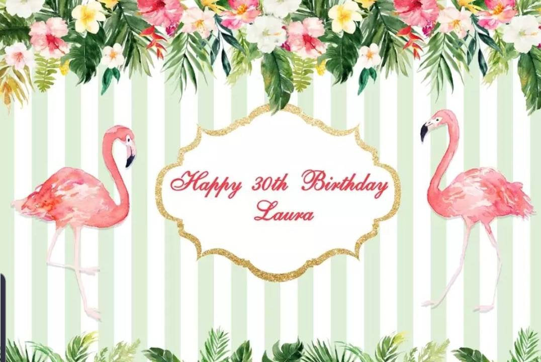 Printed Pink Flamingo Backdrop, Tropical Backdrop, Flamingo Party, Luau Personalized Birthday Party Vinyl Backdrop 3x5ft  5x7ft 8x10ft