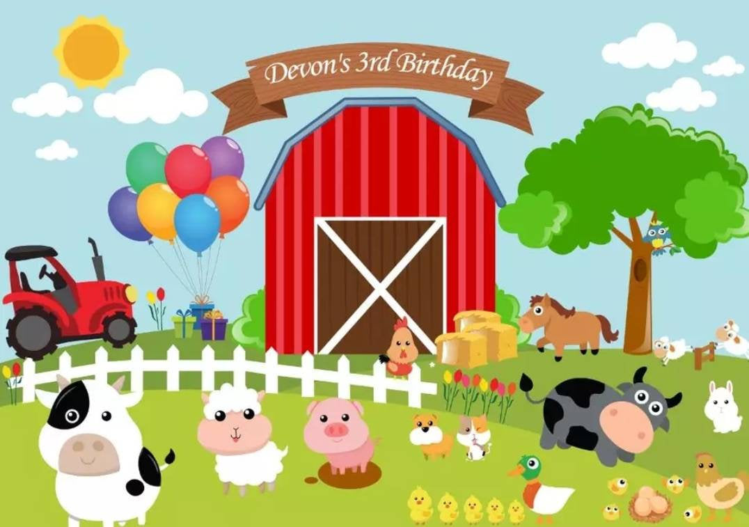 Printed Farm Backdrop, Farm Birthday, Farm Party, Barn backdrop, Farm Animal backdrop, 5x7ft 8x10ft