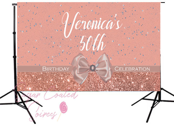 PRINTED Rose Gold Glitter Diamonds Personalized Birthday Party Vinyl Backdrop 3x5ft  5x7ft 8x10ft Sweet 16