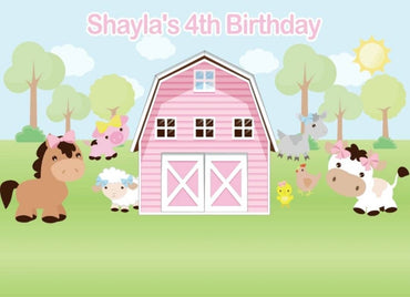 Printed Pink Farm Backdrop, Farm Birthday, Farm Party,  Personalized Birthday Party Vinyl Backdrop 3x5ft  5x7ft 8x10ft