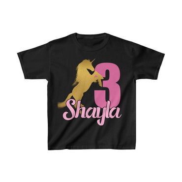 Personalized Gold Unicorn Theme Kids Birthday Party Heavy Youth Cotton Tee, Multiple Colors