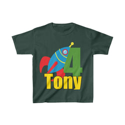 Personalized Rocket Ship Outer Space Theme Kids Birthday Party Heavy Youth Cotton Tee, Multiple Colors