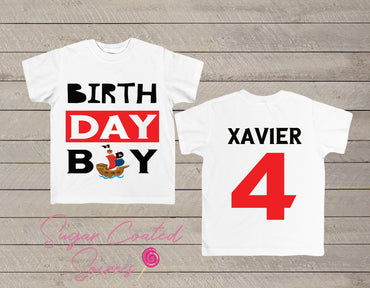 Pirate Ship Birthday Boy Tee Shirt, Pirate Party, Pirate Birthday Shirt Personalized Birthday Boy Shirt Any Age + Name 1,2,3,4,5 Tshirt Tee