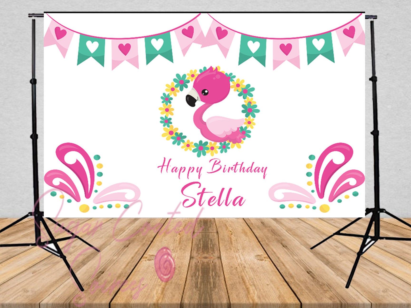 Printed Pink Flamingo Backdrop, Tropical Birthday Backdrop,  Personalized Birthday Party Vinyl Backdrop 3x5ft  5x7ft 8x10ft