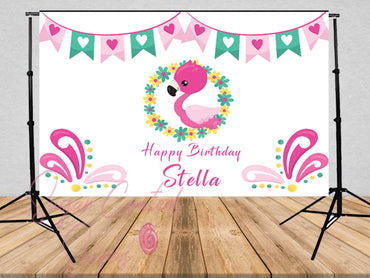 Printed Pink Flamingo Backdrop, Tropical Birthday Backdrop,  Personalized Birthday Party Vinyl Backdrop 3x5ft  5x7ft 8x10ft
