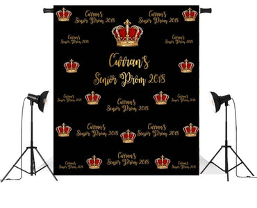 Red Crown Prom Personalized Step and Repeat Party Vinyl Backdrop 3x5ft  5x7ft 8x10ft Royal Birthday Graduation