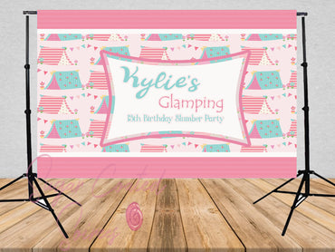 Printed Glamping Backdrop, Glamping Birthday, Glamping Party, slumber party,  Birthday Vinyl Backdrop 3x5ft  5x7ft 8x10ft