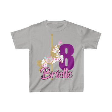 Personalized Pink Carousel Theme Kids Birthday Party Heavy Youth Cotton Tee, Multiple Colors