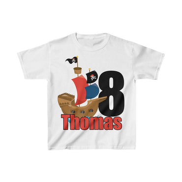Personalized Pirate Ship Sea Theme Kids Birthday Party Heavy Youth Cotton Tee, Multiple Colors
