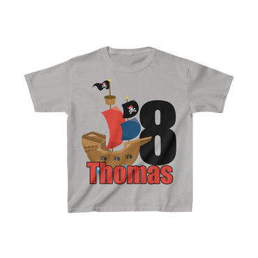 Personalized Pirate Ship Sea Theme Kids Birthday Party Heavy Youth Cotton Tee, Multiple Colors