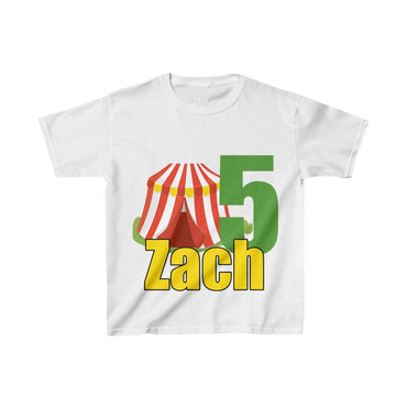 Personalized Circus Tent Theme Kids Birthday Party Heavy Youth Cotton Tee, Multiple Colors