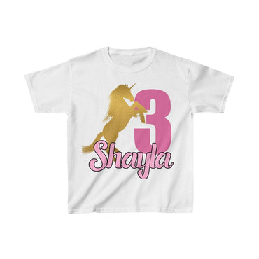 Personalized Gold Unicorn Theme Kids Birthday Party Heavy Youth Cotton Tee, Multiple Colors