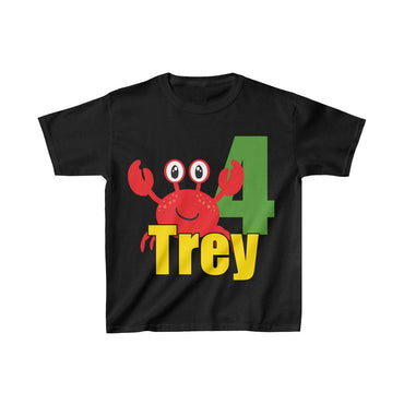 Personalized Crab Beach Theme Kids Birthday Party Heavy Youth Cotton Tee, Multiple Colors, Ocean, Sea