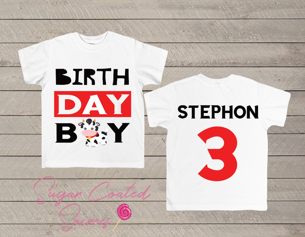 Cow Birthday Boy Tee Shirt, Cow Shirt, Farm Party, Farm Birthday, Personalized Birthday Boy Shirt Any Age + Name 1,2,3,4,5 Tshirt Tee