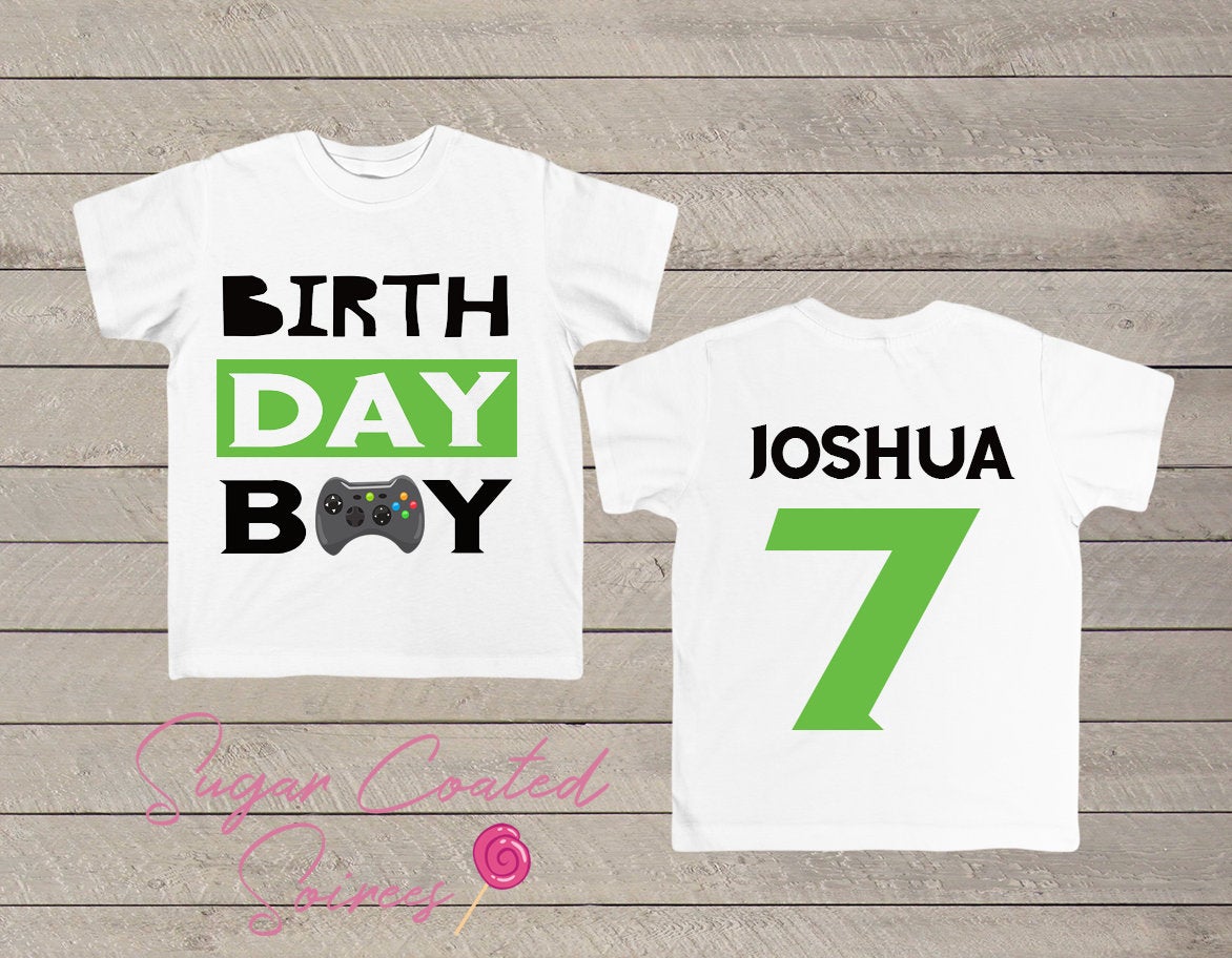 Video Gamer Birthday Boy Tee Shirt, Gamer Birthday,Personalized Birthday Boy Shirt, Game Controller Any Age + Name 1,2,3,4,5 Tshirt Tee