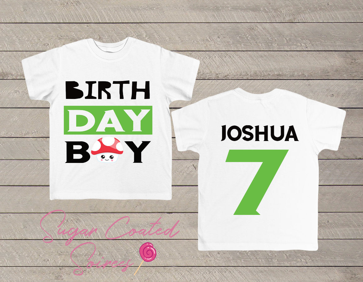 Birthday Boy Tee Shirt Video Game, Gamer Personalized Birthday Boy Shirt, Mario Mushroom,Game Controller Any Age + Name 1,2,3,4,5 Tshirt Tee