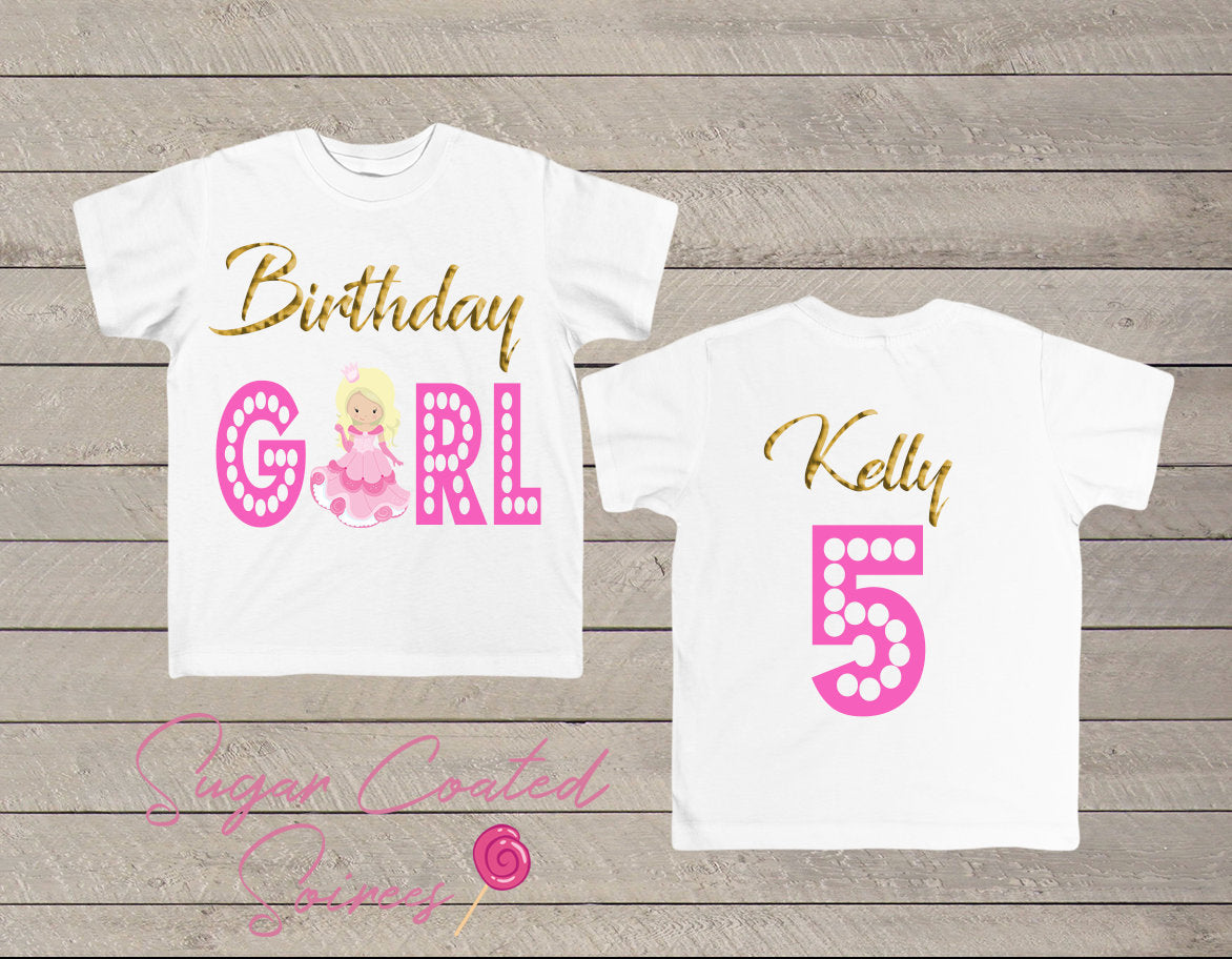 Princess Birthday Girl Tee, Princess Party, Princess Tee, Personalized Glitter Birthday Shirt Any Age + Name 1,2,3,4,5   Tshirt Tee