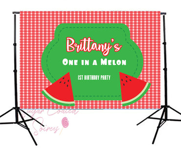Printed Red Watermelon Backdrop, Watermelon Party, Watermelon Birthday, One in a Melon, Personalized Birthday Party Vinyl Backdrop
