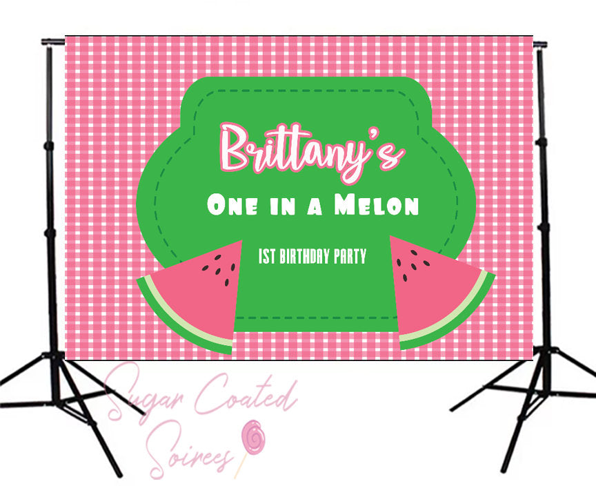 Printed Pink Watermelon Backdrop, One in a Melon,  Personalized Birthday Party Vinyl Backdrop 3x5ft  5x7ft 8x10ft