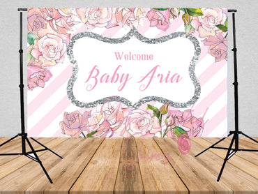 Printed Pink Rose Babyshower backdrop, Floral backdrop, Pink backdrop, babyshower banner, babyshower decorations, girl babyshower