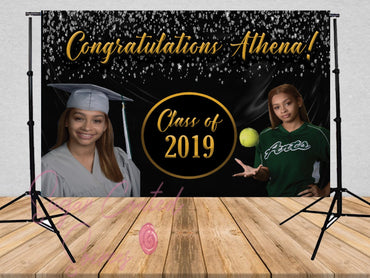 Printed Black Gold and Diamonds Graduation backdrop, Photo backdrop Graduation Party 3x5ft  5x7ft 8x10ft