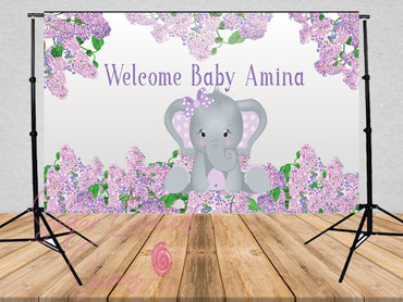 Printed purple Elephant backdrop, elephant babyshower, elephant birthday, Elephant Party, 3x5, 5x7, 8x10