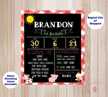 Printed Farm Birthday Board, Farm Chalkboard Sign, farm birthday sign, Farm Party