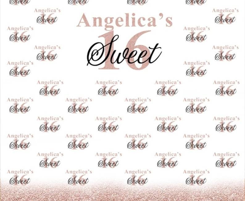 PRINTED Rose Gold Sweet 16 Backdrop, Step and Repeat, Sweet 16 Birthday, Sweet 16 Party, Rose Gold Backdrop, Glitter backdrop