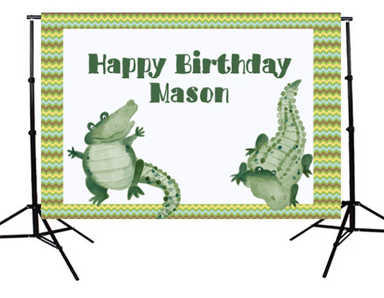 PRINTED Crocodile backdrop, Alligator backdrop, Crocodile birthday, Alligator birthday, Crocodile Party, Alligator party