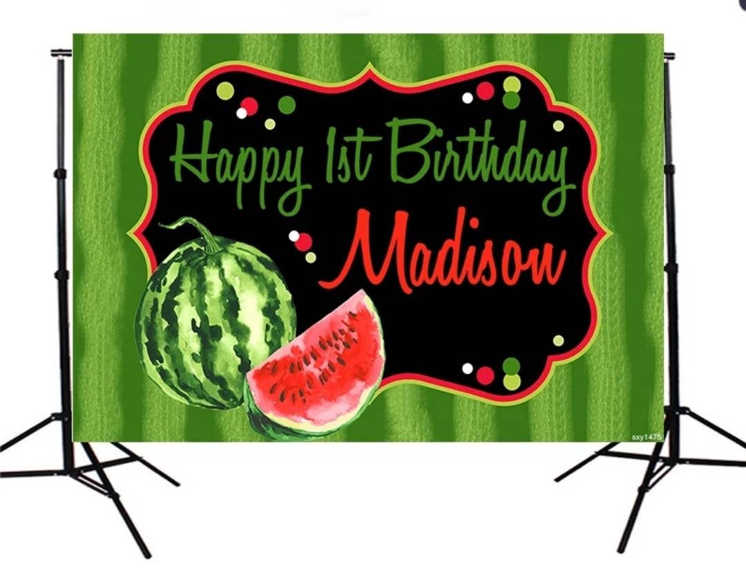 Printed Red Watermelon Backdrop, Watermelon Party, Watermelon Birthday, One in a Melon, Personalized Birthday Party Vinyl Backdrop