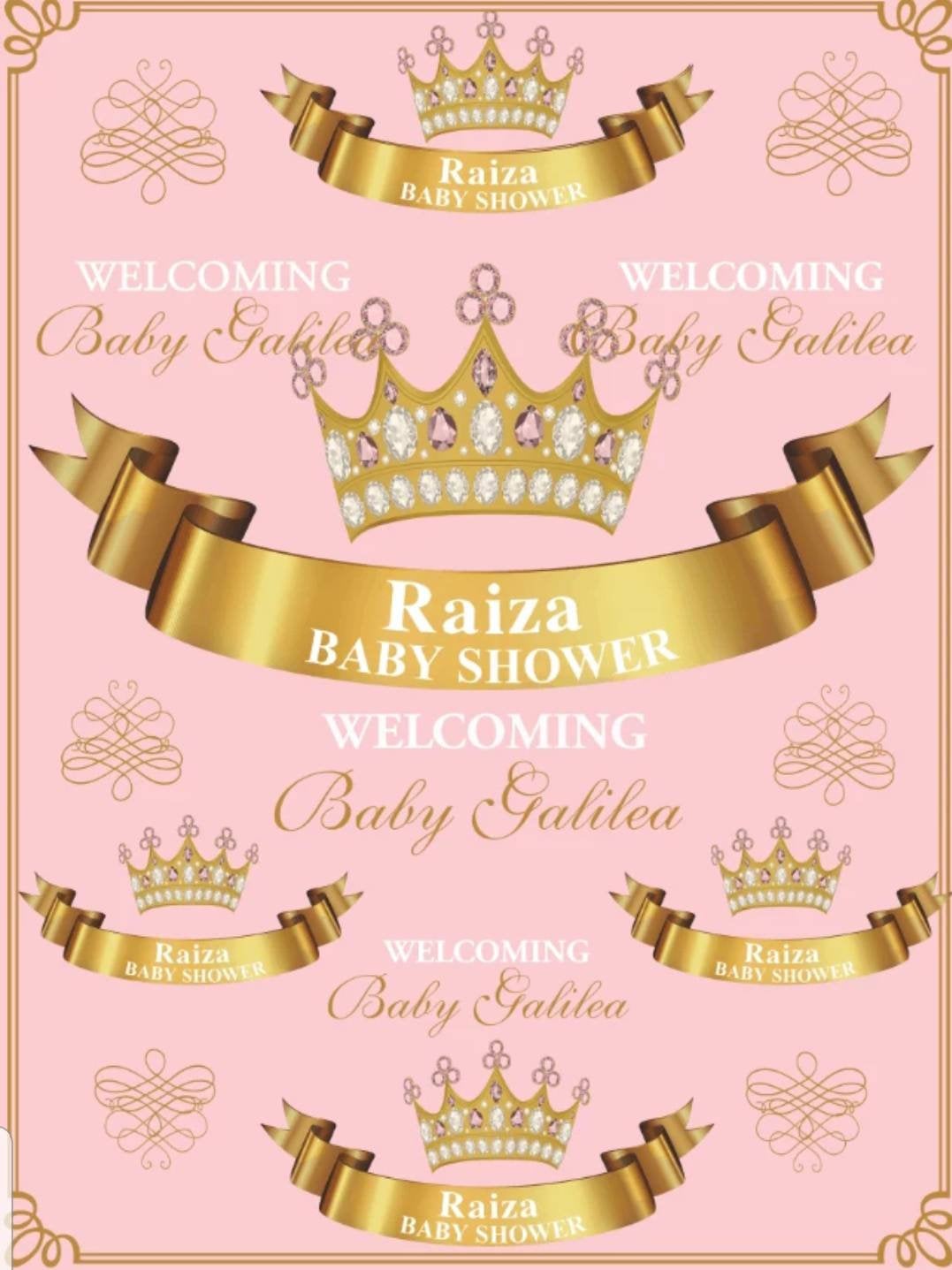 Printed Princess Backdrop, Pink Babyshower Backdrop, Pink Step and Repest, Royal Princess Backdrop, vinyl backdrop