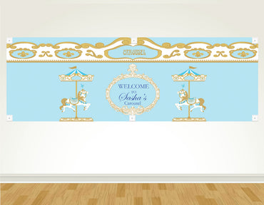 Printed Blue Carousel Vinyl Banner, Carousel Banner, Carousel Backdrop, 2x6ft banner, Carousel Birthday, Carousel Party, Digital banner