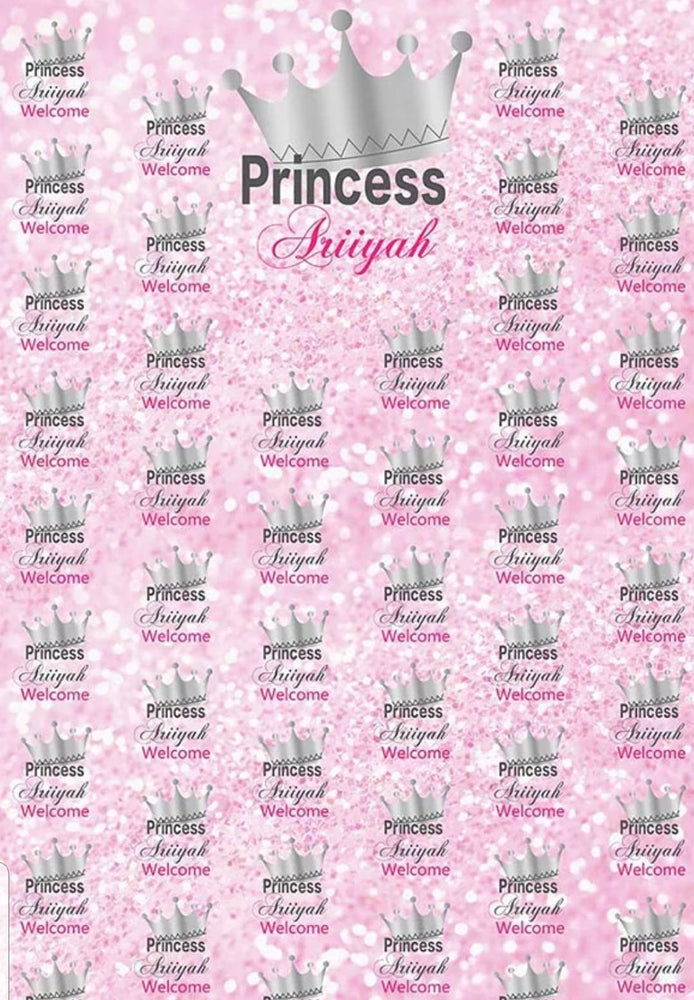 Printed Princess Backdrop, Pink Babyshower Backdrop, Pink Step and Repest, Royal Princess Backdrop, vinyl backdrop