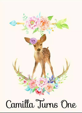 Printed Deer backdrop, Woodland backdrop, Deer Baby shower decorations, Deer Birthday, Woodland babyshower, Vinyl Backdrop