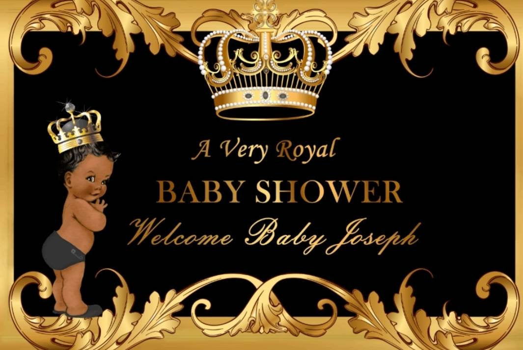 Printed Nlack and Gold Royal Baby backdrop, Gold prince babyshower. Royal babyshower, vinyl Backdrop