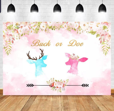 Printed Gender Reveal backdrop, Buck or Doe gender reveal babyshower, Deer gender reveal party, buck gender reveal backdrop